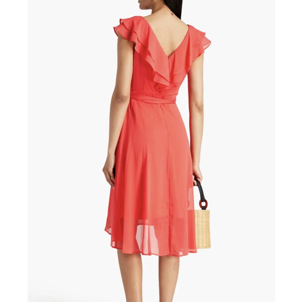NWT DKNY Ruffled crepon dress 4 coral - Picture 2 of 6